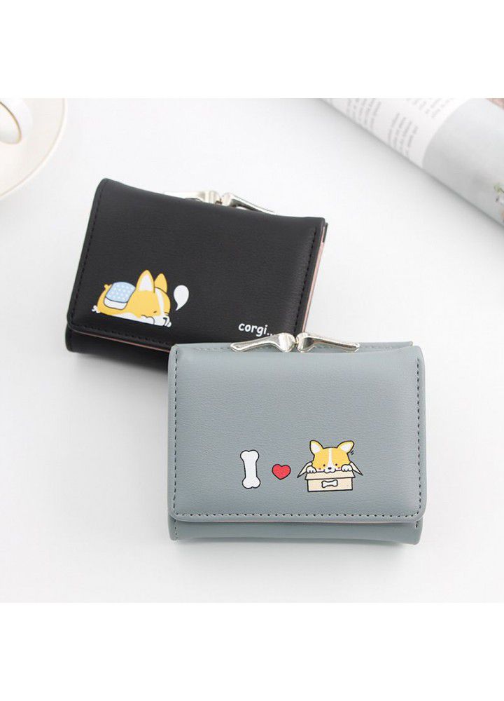  new Korean women's wallet short cartoon dog zero wallet 30% coin bag buckle small wallet