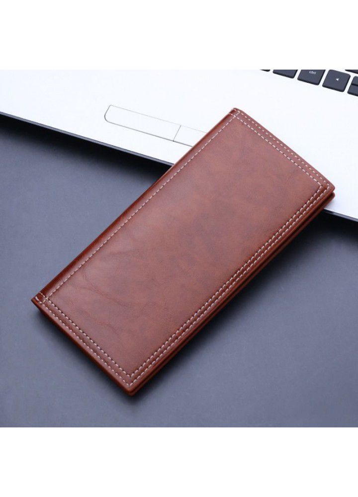 Men's wallet long oil wax belt zipper wallet cross-border lightweight multifunctional fashion walletmen ultra thin