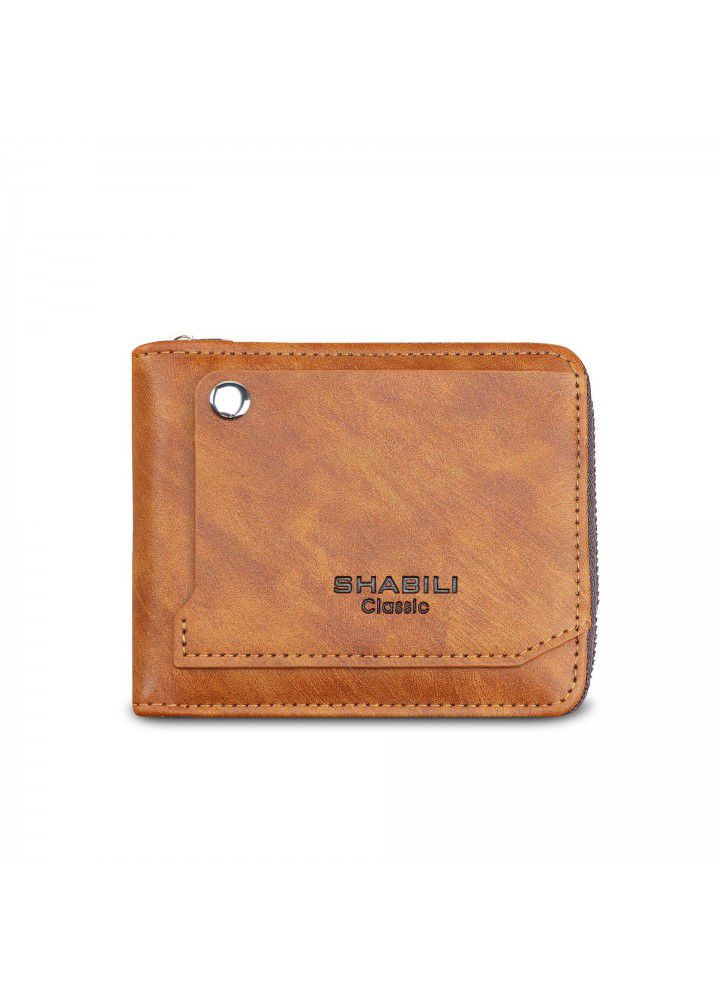 2021 men's short wallet classic external draw card fashion Student Wallet men's multifunctional large capacity small card bag
