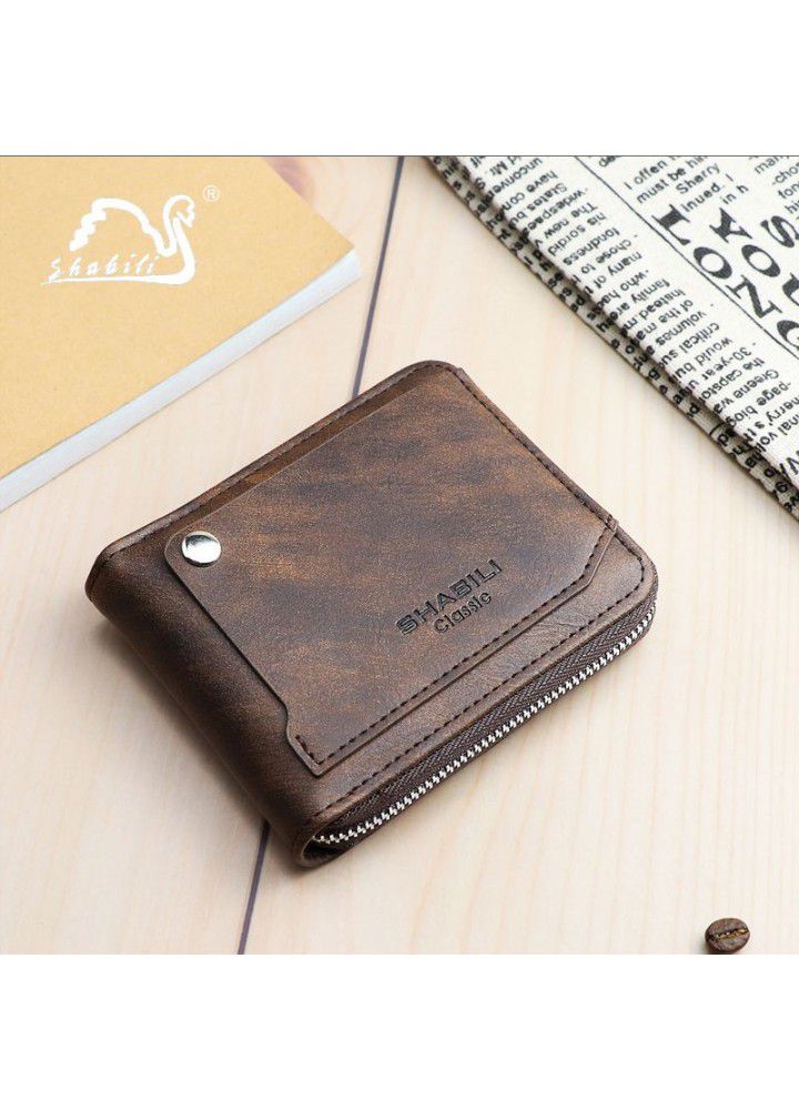 2021 men's short wallet classic external draw card fashion Student Wallet men's multifunctional large capacity small card bag
