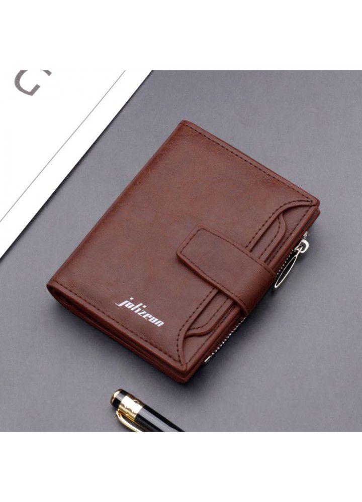 Zipper wallet wallet men's short multi card buckle wallet multifunctional leather gray wallet wholesale
