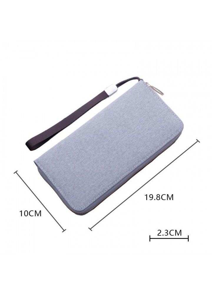 Canvas Handbag men's zipper handbag for mobile phone simple multi Card Wallet with hand rope Oxford long style