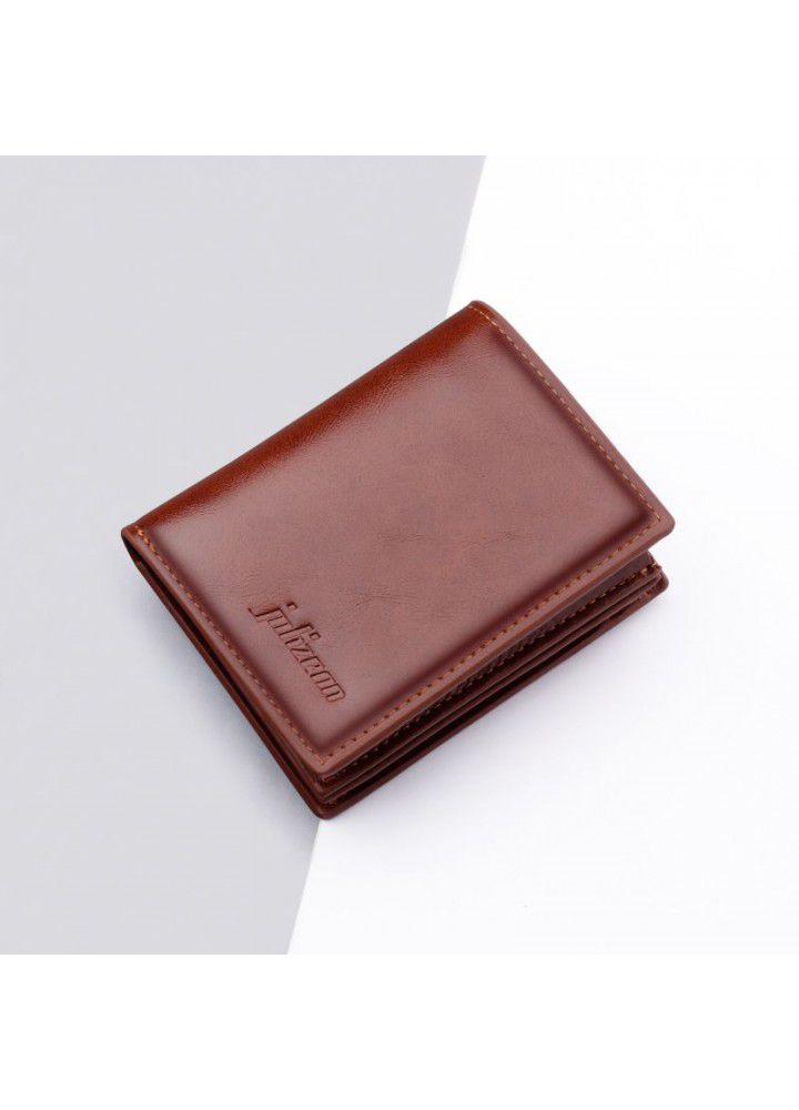 Vertical wallet men's short round large capacity wallet oil wax leather for driver's license with zipper wallet thickened