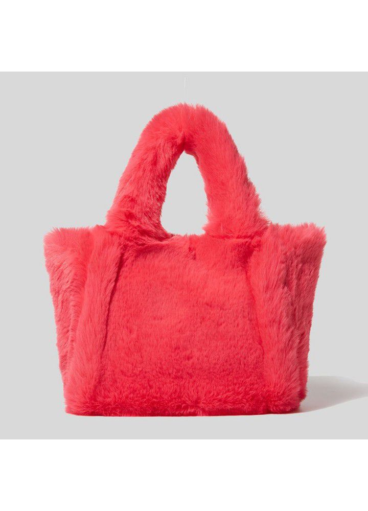Plush bag  new fashion women's bag solid color simple fashion shoulder bag candy color casual Tote Bag  