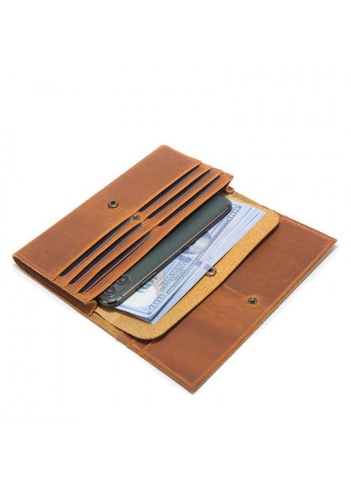 Cross border exclusive retro top leather men's thin wallet handbag multifunctional long mobile phone card buckle Wallet 