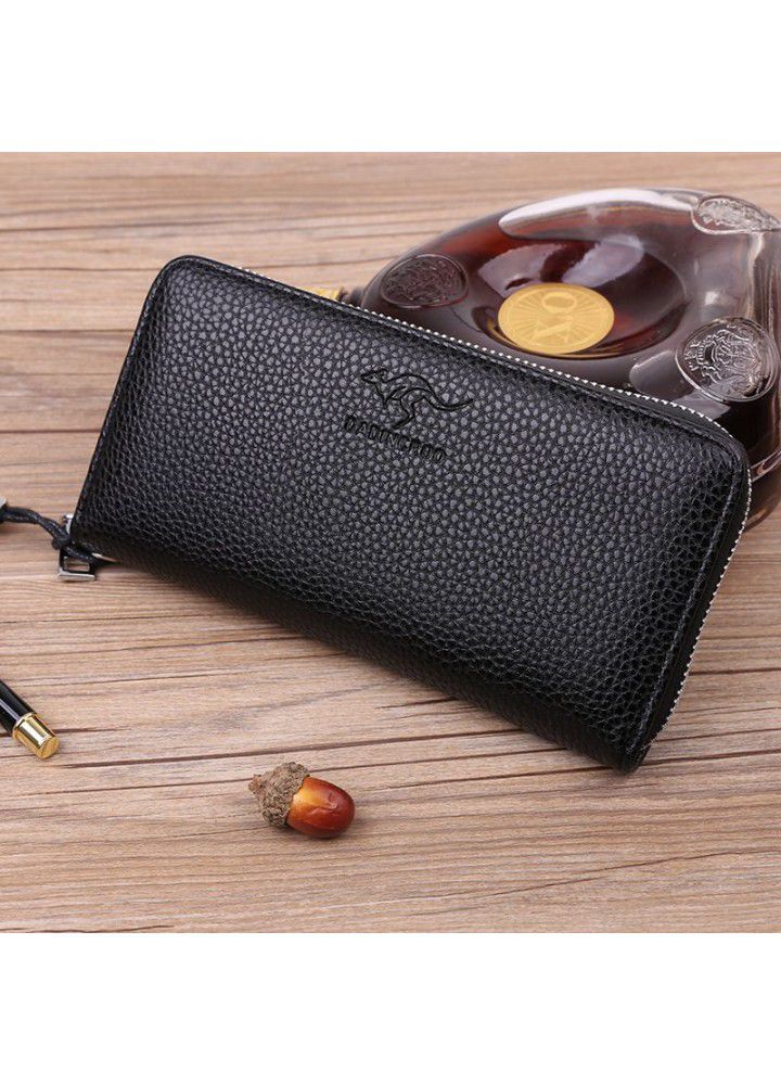  new men's litchi pattern Handbag business large capacity Pu wallet change card bag handbag