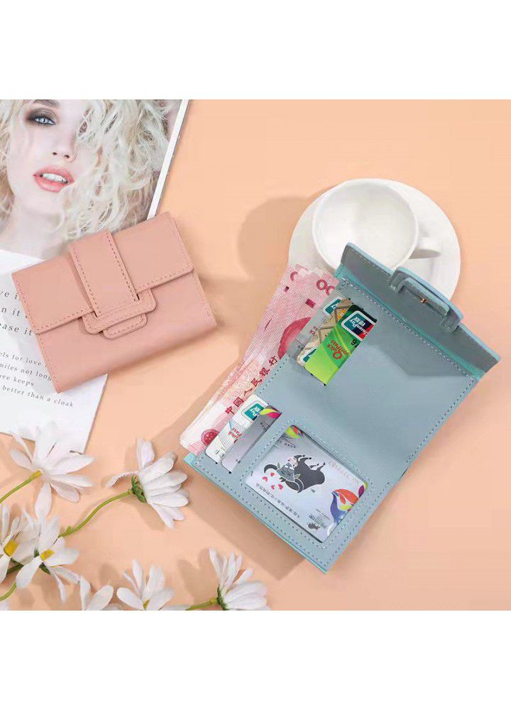  new three fold women's wallet zero wallet certificate driver's license card bag Korean monochrome buckle Wallet