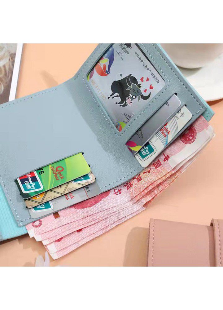  new three fold women's wallet zero wallet certificate driver's license card bag Korean monochrome buckle Wallet