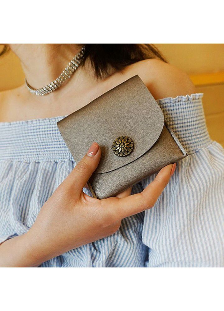  new Japan and South Korea simple short wallet women's European and American retro buckle small flower ticket clip card bag zero wallet